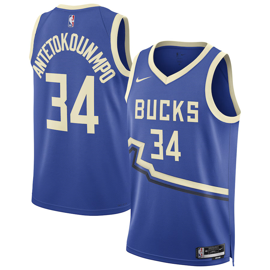 Men Milwaukee Bucks #34 Giannis Antetokounmpo Nike Royal City Edition 2024-25 Swingman Player NBA Jersey